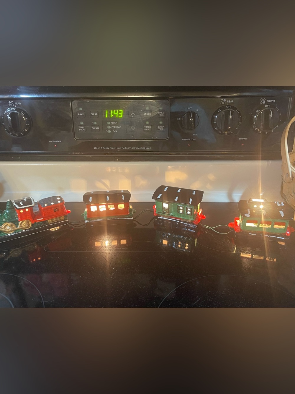 Vtg Ceramic Light Up Christmas Train set Engine With 2 Cars & Caboose Mantel